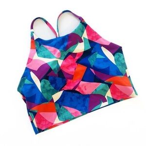 Old Navy Active Powersoft Blue Geometric Longline Sports Bra Crop Tank Womens XL